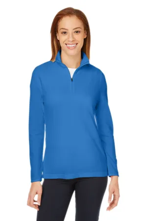 Devon & Jones Sweat à capuche femme 1/4 zip New Classics Performance - Bleu français