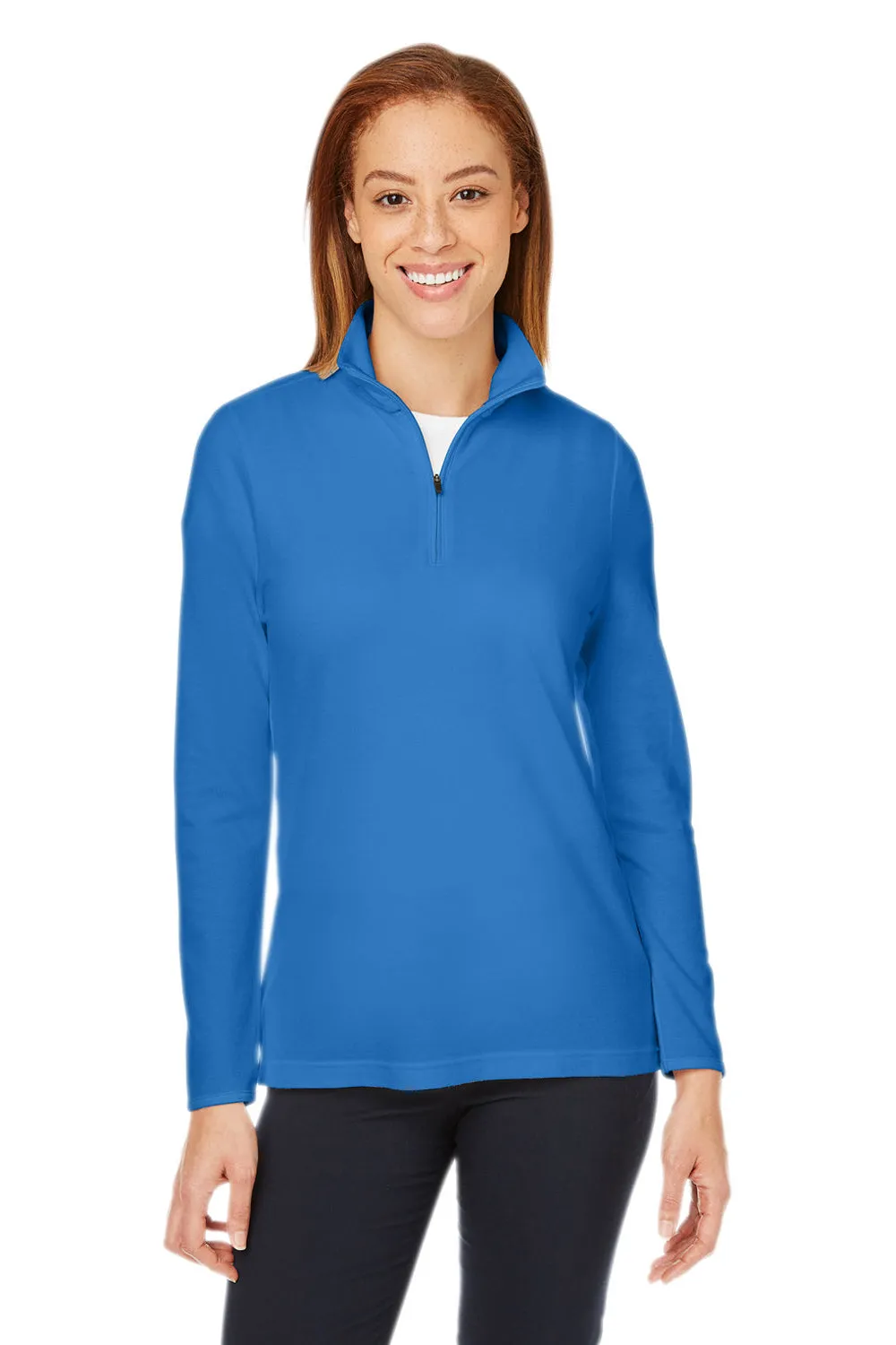 Devon & Jones Sweat à capuche femme 1/4 zip New Classics Performance - Bleu français