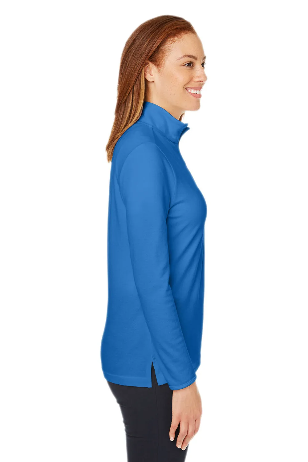 Devon & Jones Sweat à capuche femme 1/4 zip New Classics Performance - Bleu français