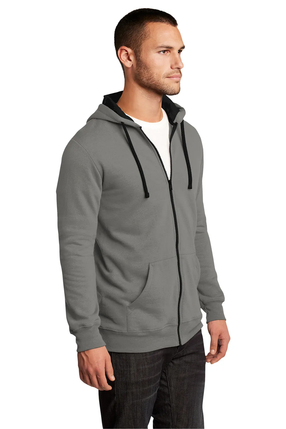 District Mens The Concert Veste à capuche polaire zip complète avec poches - Gris