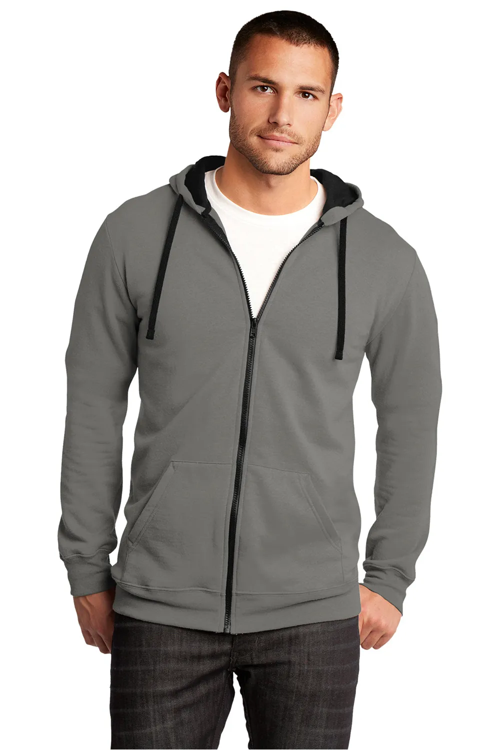 District Mens The Concert Veste à capuche polaire zip complète avec poches - Gris