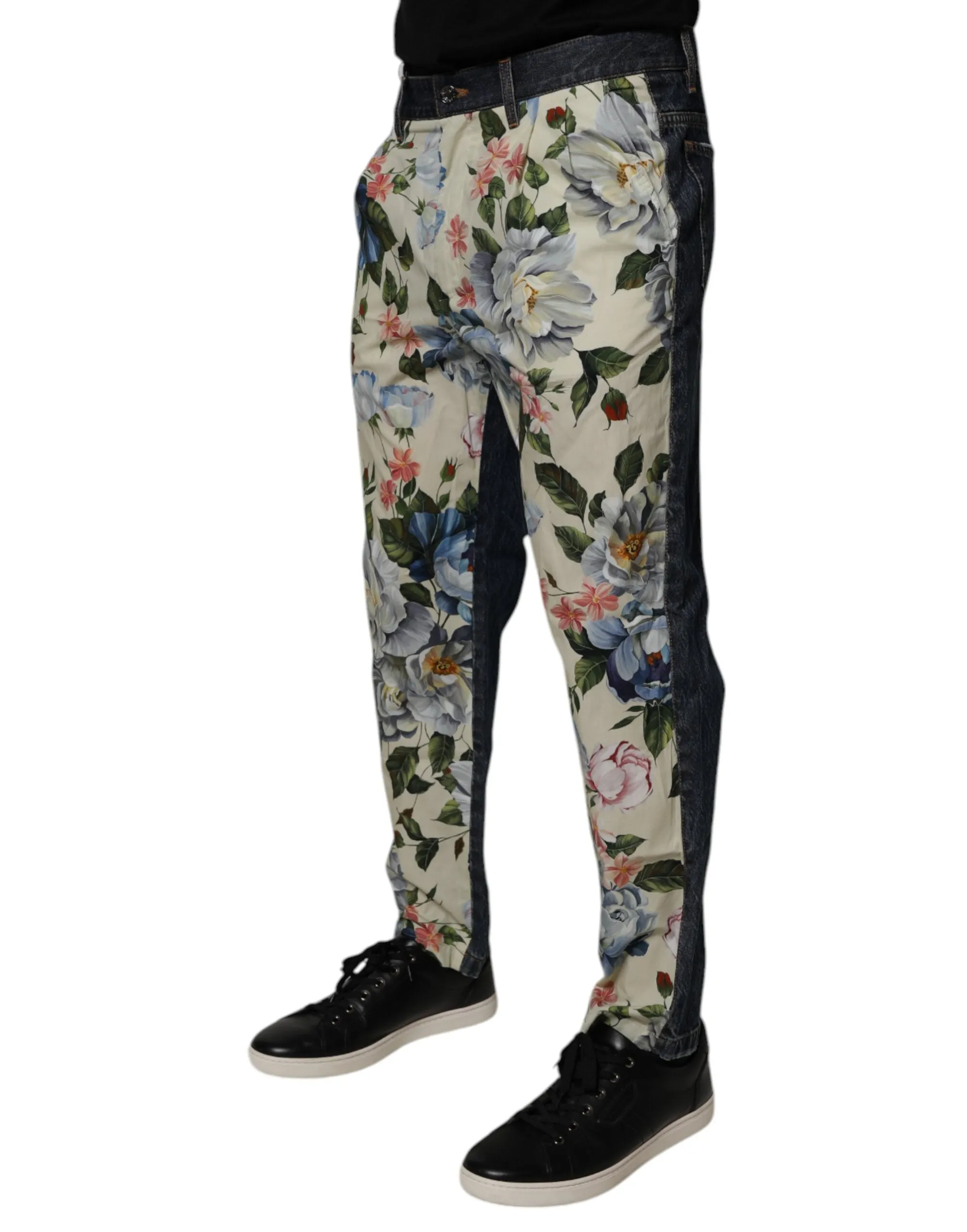 Dolce & Gabbana Jeans Homme en Coton Fleuri Bleu