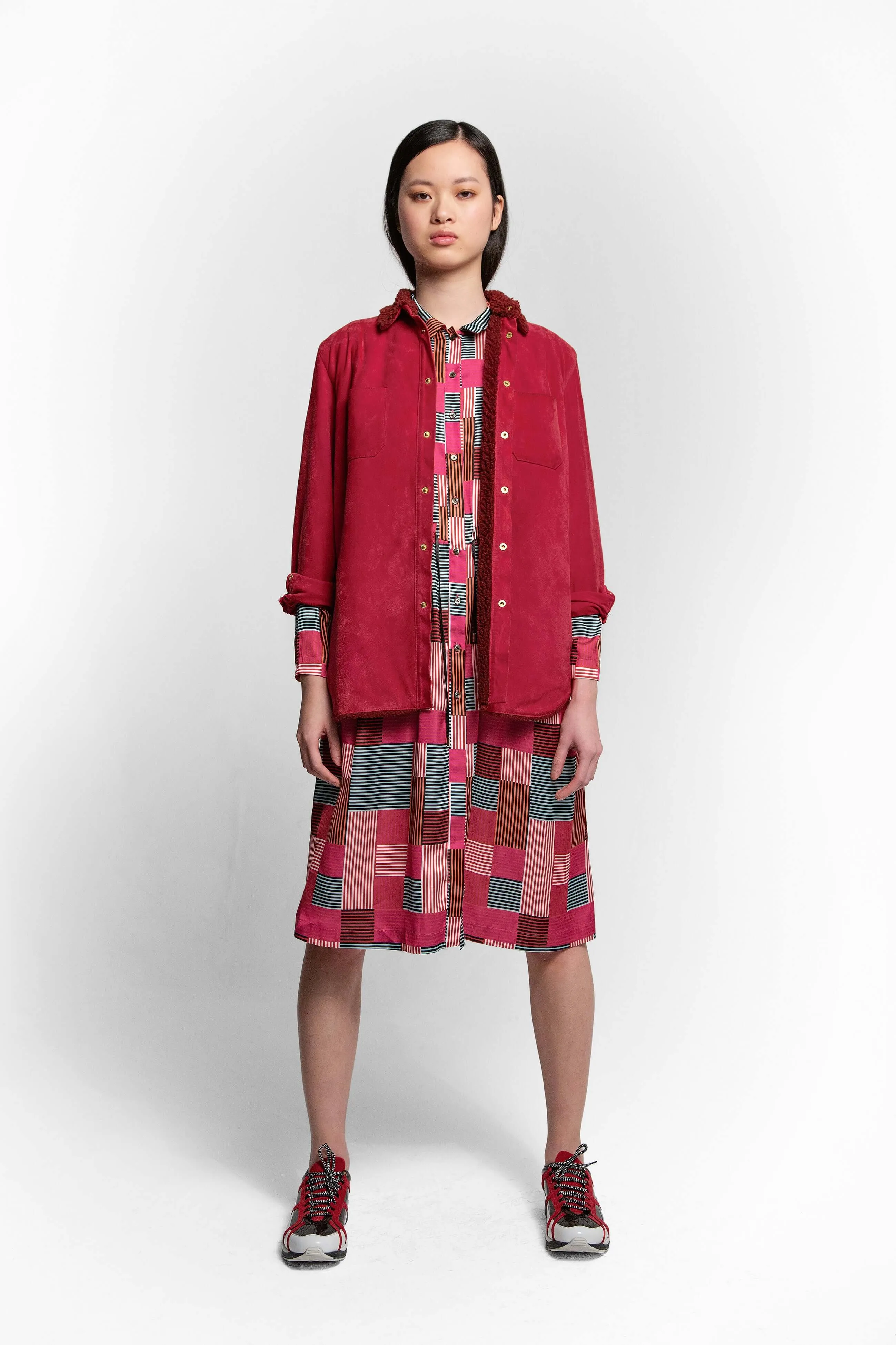Chemise Dori en cuir fuchsia