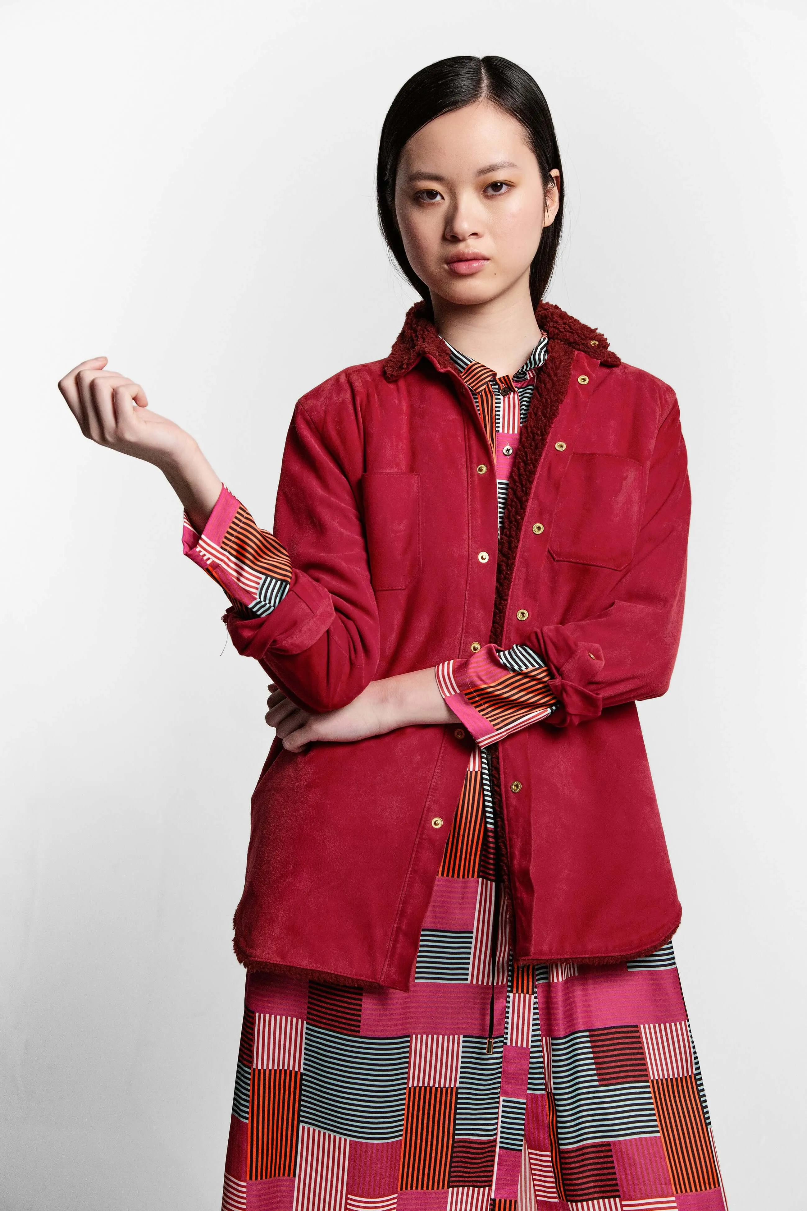 Chemise Dori en cuir fuchsia