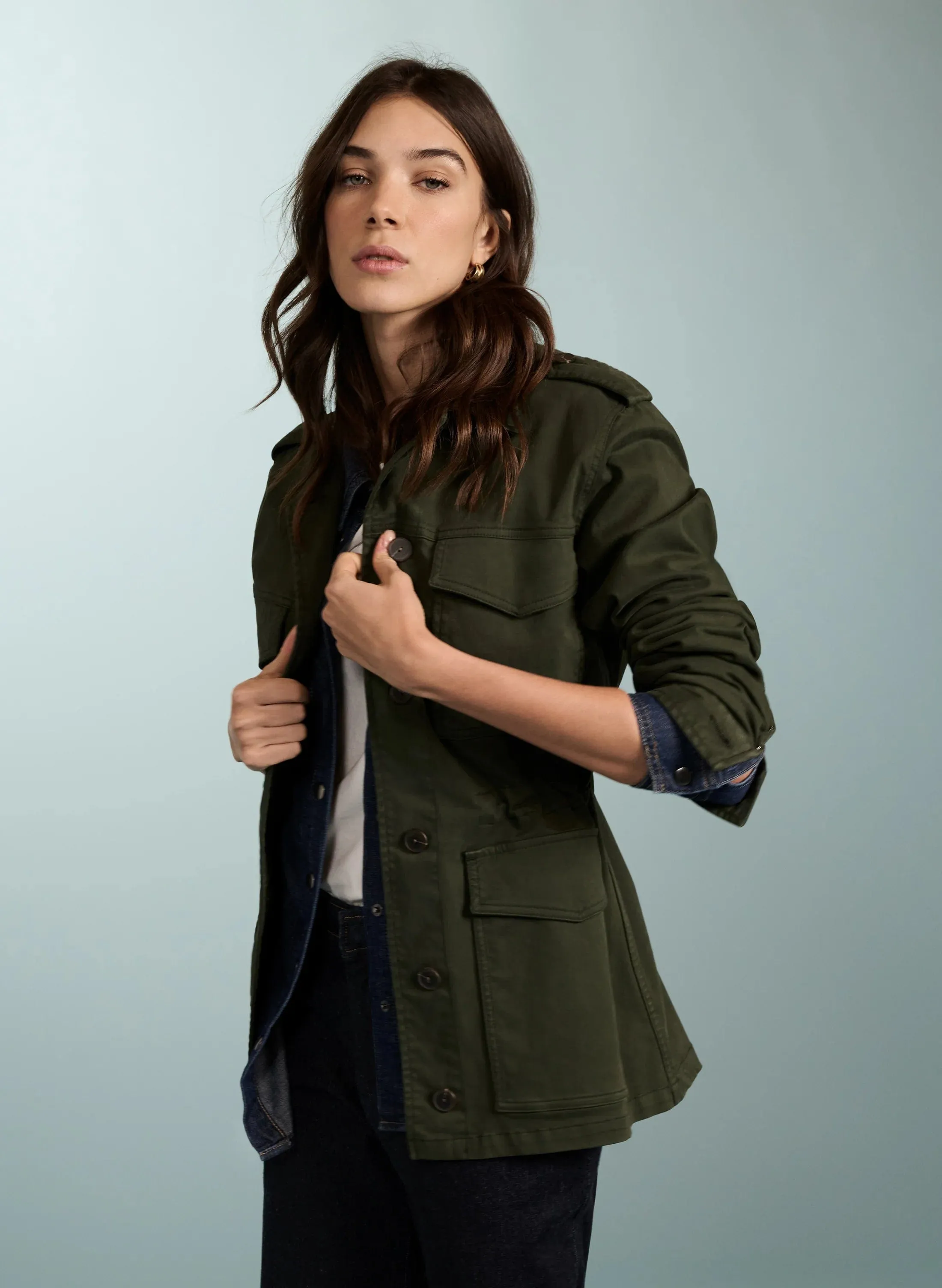 Veste utilitaire en coton bio Drake | Kaki foncé