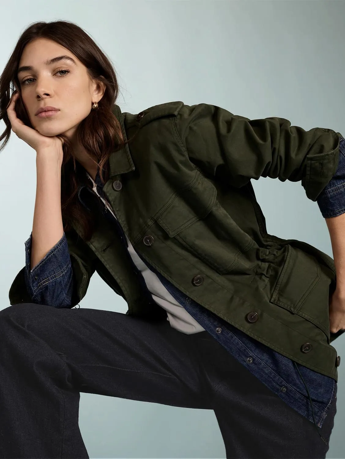 Veste utilitaire en coton bio Drake | Kaki foncé