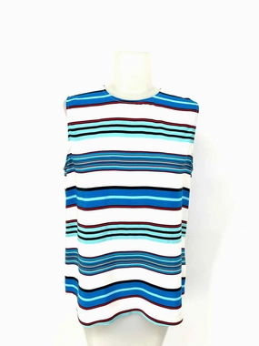 Equipment Femme Women's Blue / White Silk Stripe Size S Sleeveless