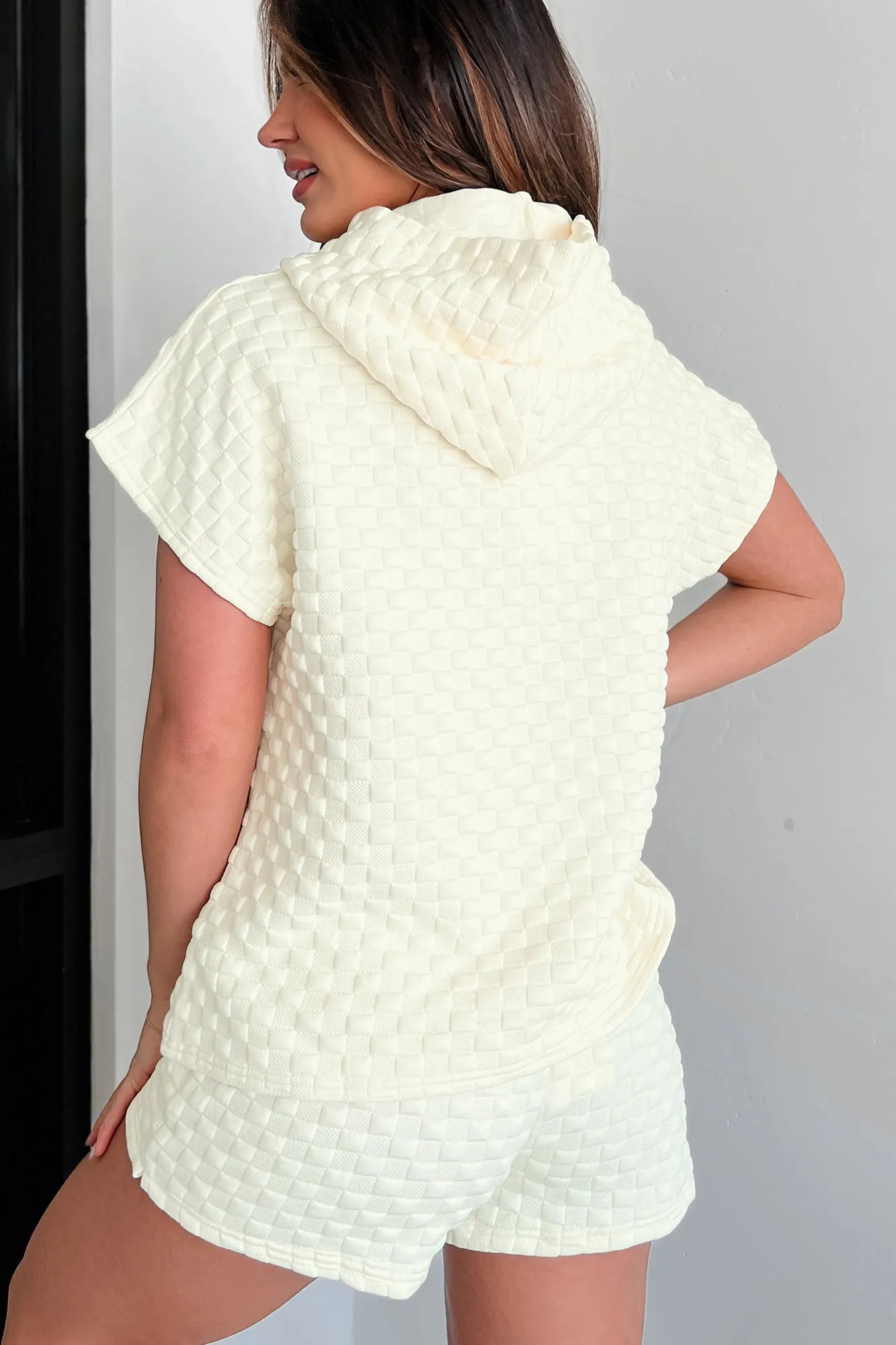Ensemble Deux Pièces À Puff À Carreaux Plaisir Quotidien (Crème)