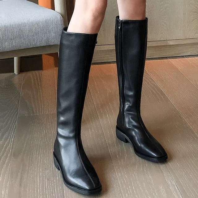 FEDONAS Bottes hautes pour femmes en cuir véritable élégantes et concises, Bottes vintage montant jusqu'au genou, Chaussures de soirée et de bal, Bottes longues avec fermeture éclair latérale pour l'hiver, Chaussures Fashion Nova