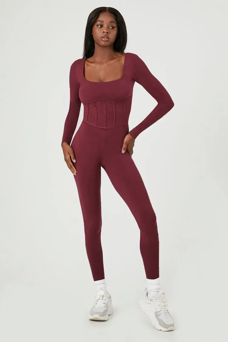 Forever 21 Combinaison Corset Femme à Manches Longues Active Vin