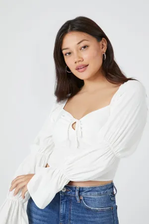 Forever 21 Haut court femme à manches cloches blanc Forever 21