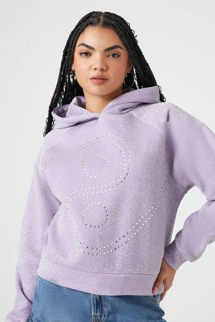 Forever 21 Pull à capuche en polaire femme avec motifs Yin Yang et strass - Violet/Multicolore Forever 21