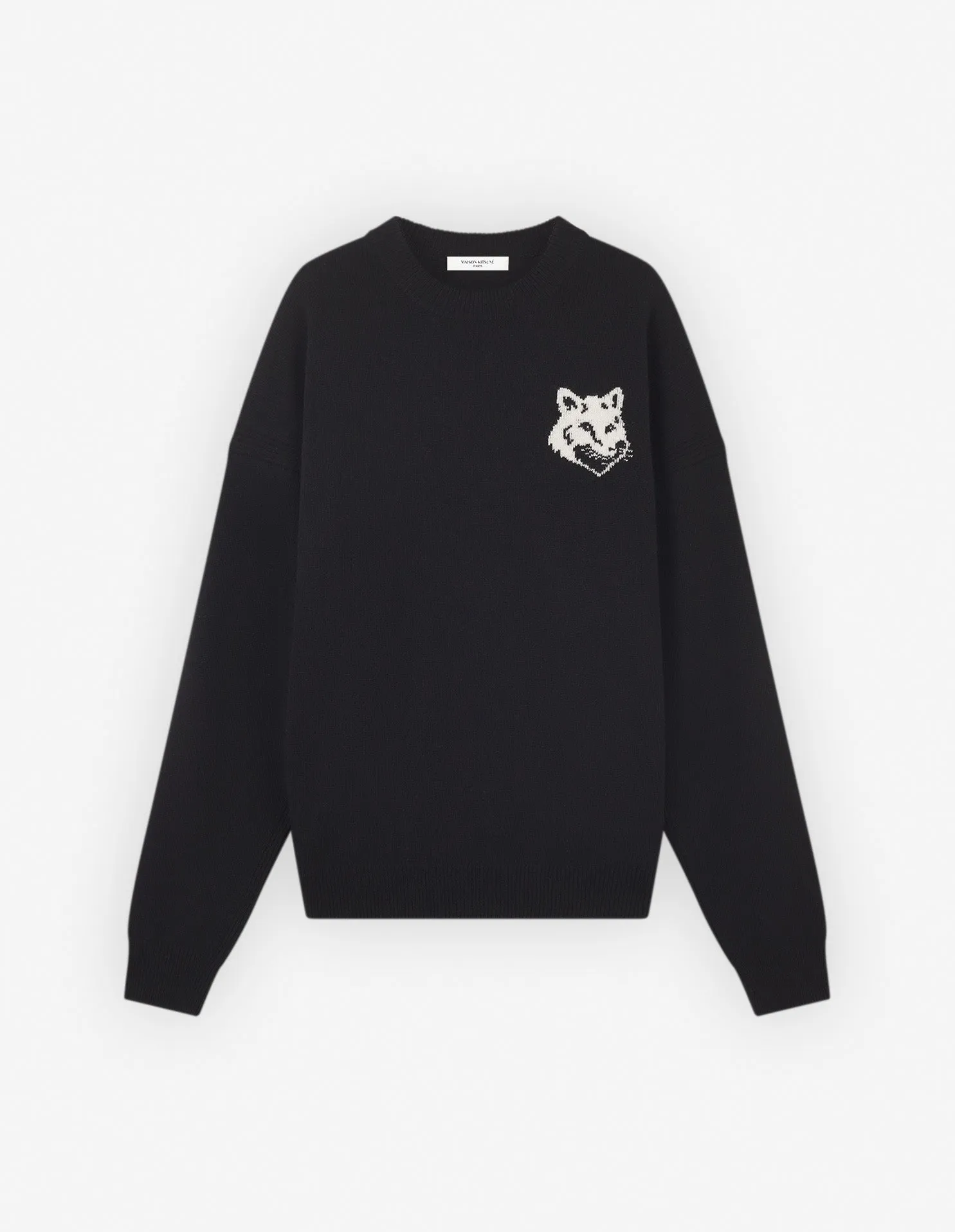 Pull Confort Intarsia Tête de Renard Noir