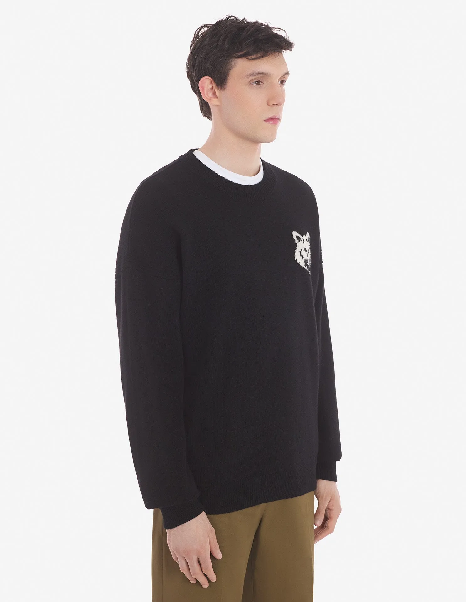 Pull Confort Intarsia Tête de Renard Noir