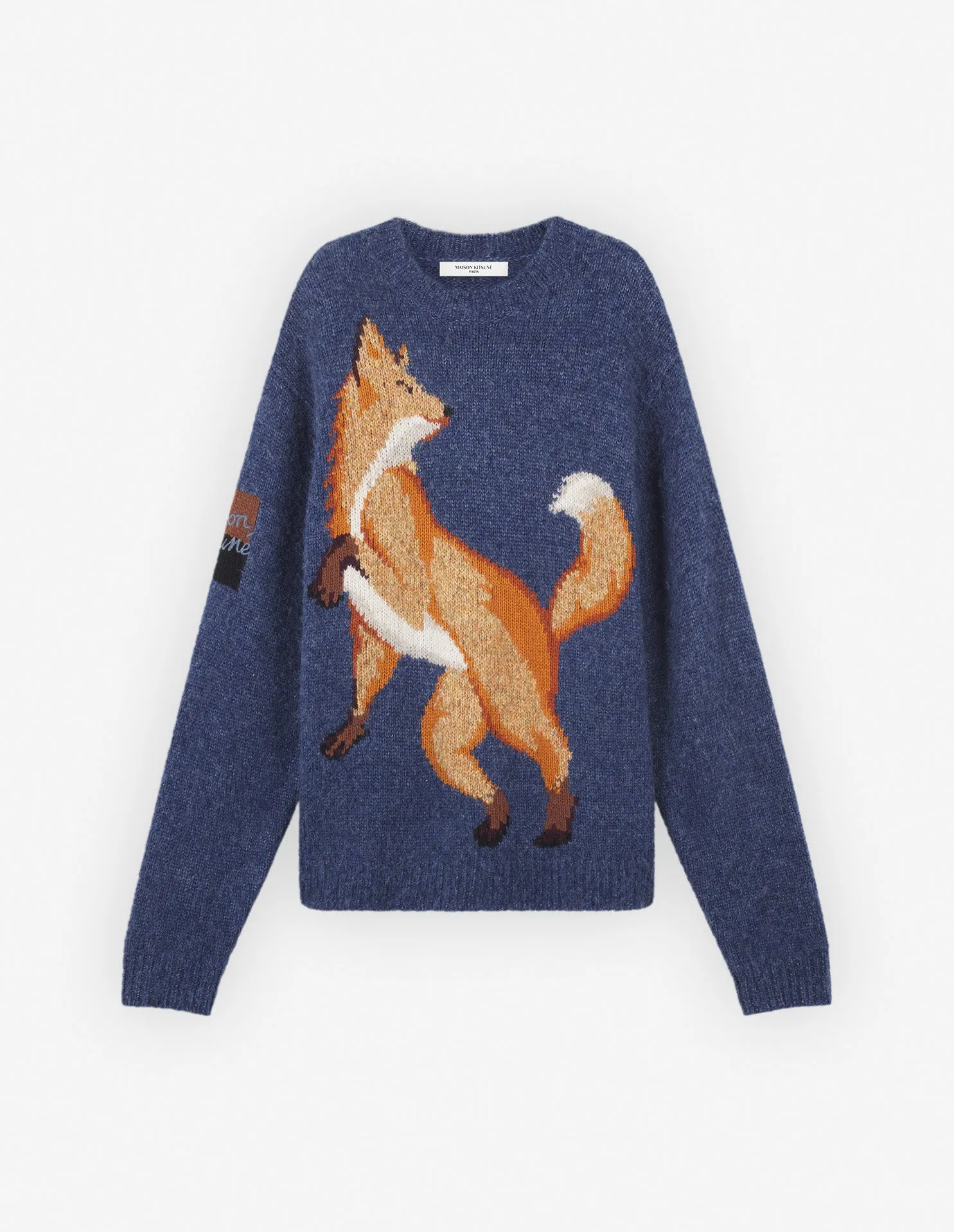 Pull confortable Fox Intarsia en denim bleu mélangé