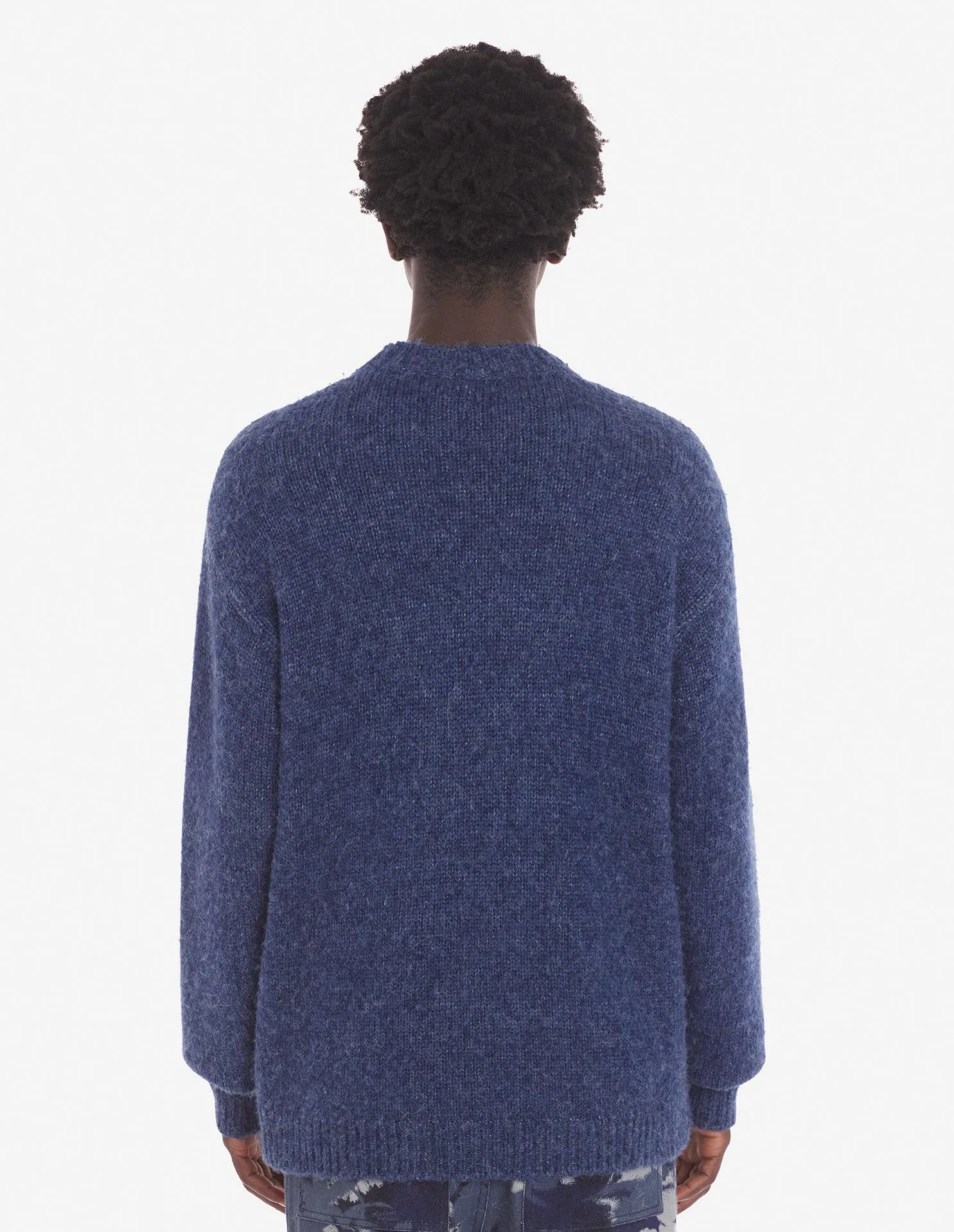 Pull confortable Fox Intarsia en denim bleu mélangé