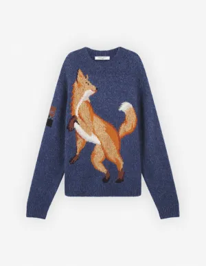 Pull confortable Fox Intarsia en denim bleu mélangé