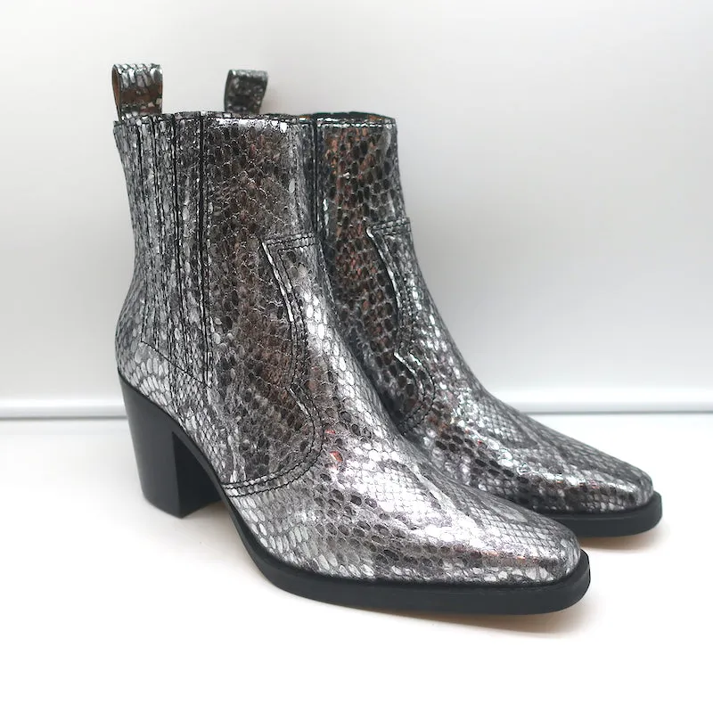 Bottes Chelsea Western Callie Ganni en cuir imprimé serpent métallisé argenté taille 39
