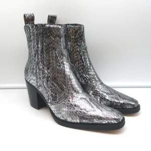Bottes Chelsea Western Callie Ganni en cuir imprimé serpent métallisé argenté taille 39