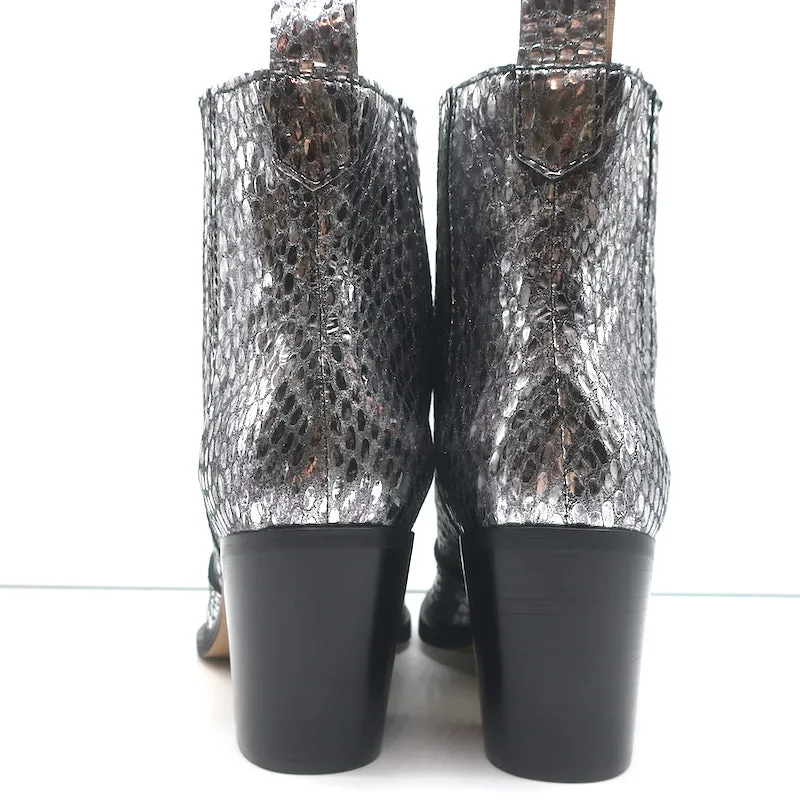 Bottes Chelsea Western Callie Ganni en cuir imprimé serpent métallisé argenté taille 39