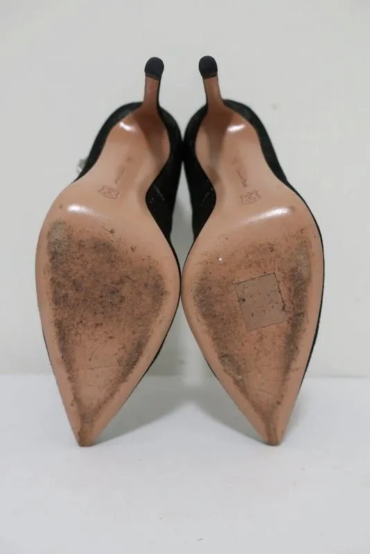 Escarpins Gianvito Rossi à bride haute noirs/suède métallisé argent taille 36.5