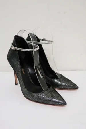 Escarpins Gianvito Rossi à bride haute noirs/suède métallisé argent taille 36.5