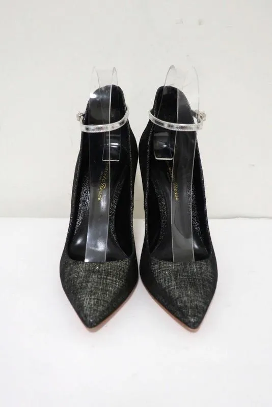 Escarpins Gianvito Rossi à bride haute noirs/suède métallisé argent taille 36.5