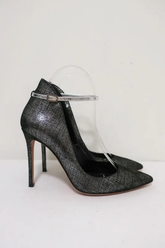 Escarpins Gianvito Rossi à bride haute noirs/suède métallisé argent taille 36.5