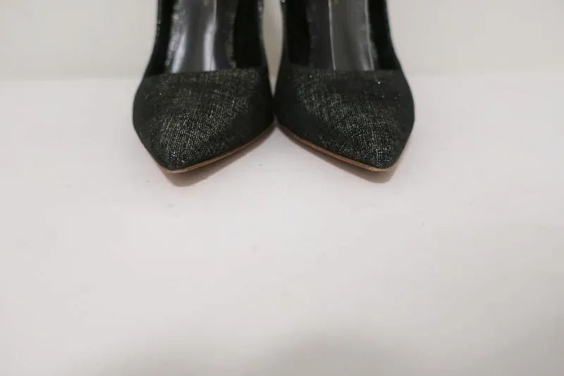Escarpins Gianvito Rossi à bride haute noirs/suède métallisé argent taille 36.5
