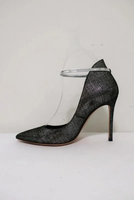 Escarpins Gianvito Rossi à bride haute noirs/suède métallisé argent taille 36.5