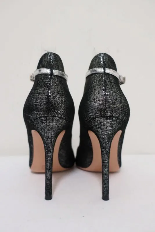 Escarpins Gianvito Rossi à bride haute noirs/suède métallisé argent taille 36.5