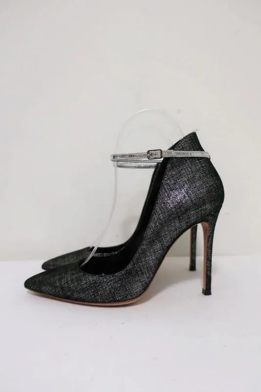 Escarpins Gianvito Rossi à bride haute noirs/suède métallisé argent taille 36.5