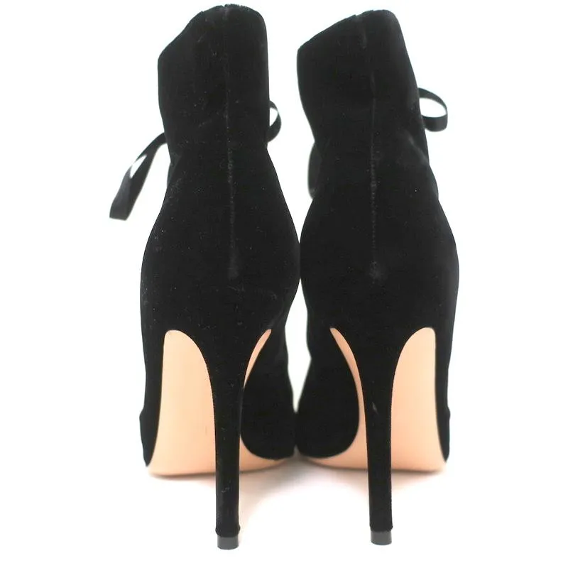 Bottes à lacets Gianvito Rossi à bout ouvert en velours noir Marie Taille 40.5
