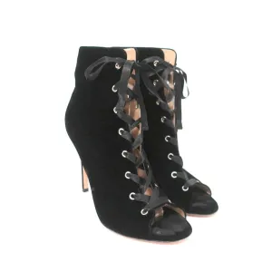 Bottes à lacets Gianvito Rossi à bout ouvert en velours noir Marie Taille 40.5