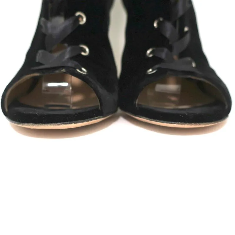 Bottes à lacets Gianvito Rossi à bout ouvert en velours noir Marie Taille 40.5