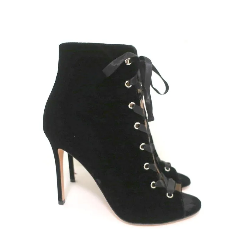 Bottes à lacets Gianvito Rossi à bout ouvert en velours noir Marie Taille 40.5