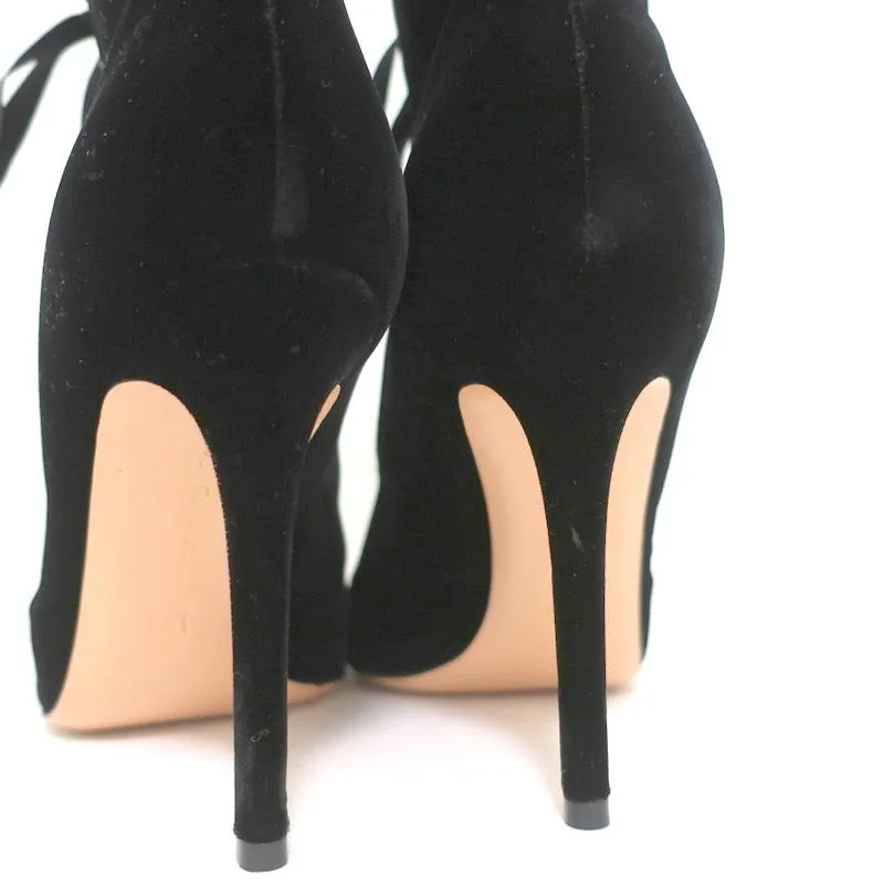 Bottes à lacets Gianvito Rossi à bout ouvert en velours noir Marie Taille 40.5