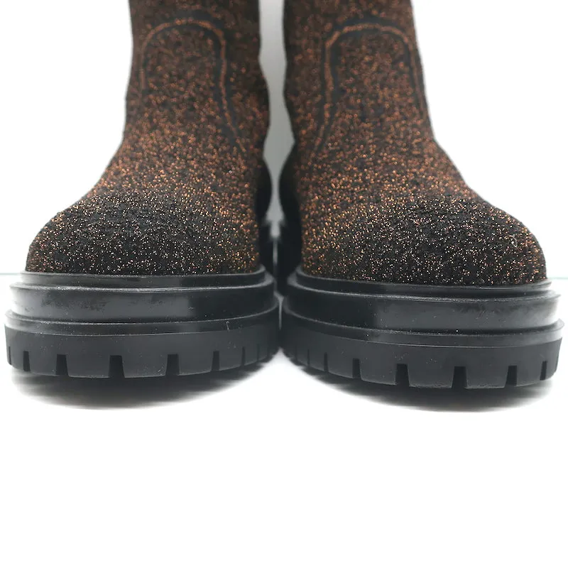 Bottes Gianvito Rossi Torrance à empiècement en maille lurex noir/bronze Taille 38