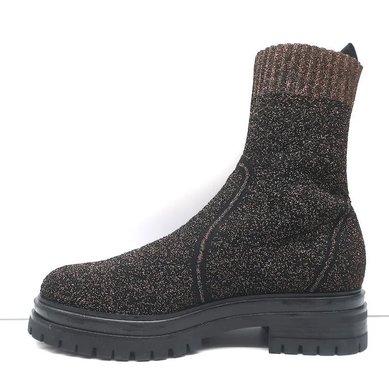 Bottes Gianvito Rossi Torrance à empiècement en maille lurex noir/bronze Taille 38