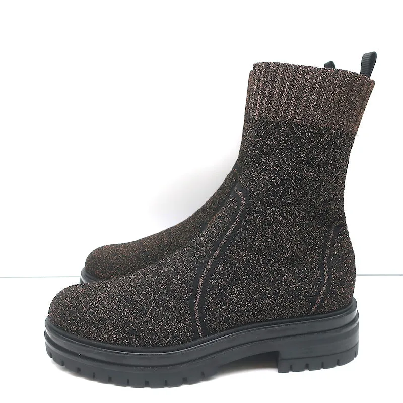 Bottes Gianvito Rossi Torrance à empiècement en maille lurex noir/bronze Taille 38
