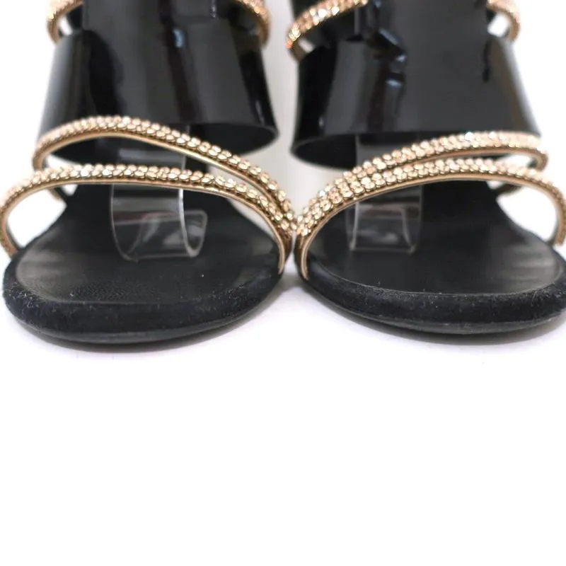 Botte Sandale Giuseppe Zanotti x Balmain à Cristaux Noir Vernis & Suède Taille 39