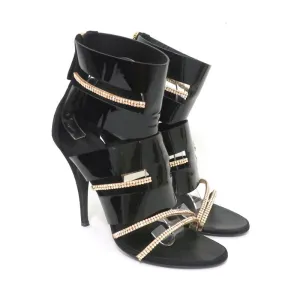Botte Sandale Giuseppe Zanotti x Balmain à Cristaux Noir Vernis & Suède Taille 39