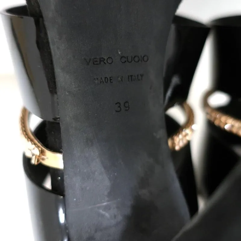 Botte Sandale Giuseppe Zanotti x Balmain à Cristaux Noir Vernis & Suède Taille 39