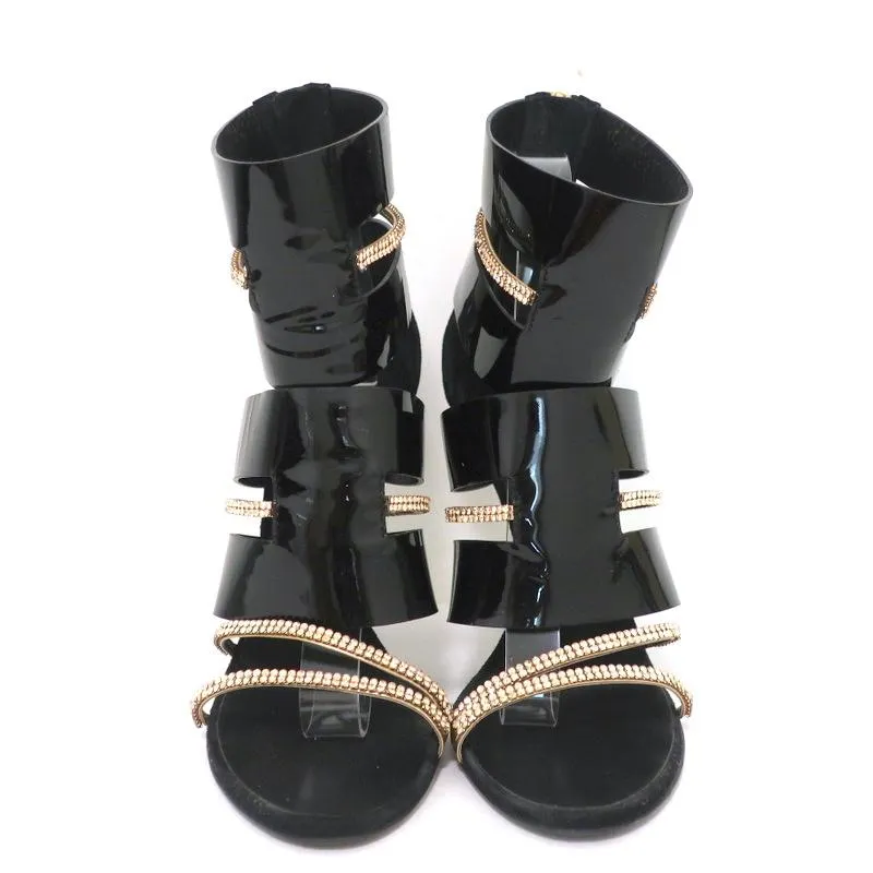 Botte Sandale Giuseppe Zanotti x Balmain à Cristaux Noir Vernis & Suède Taille 39