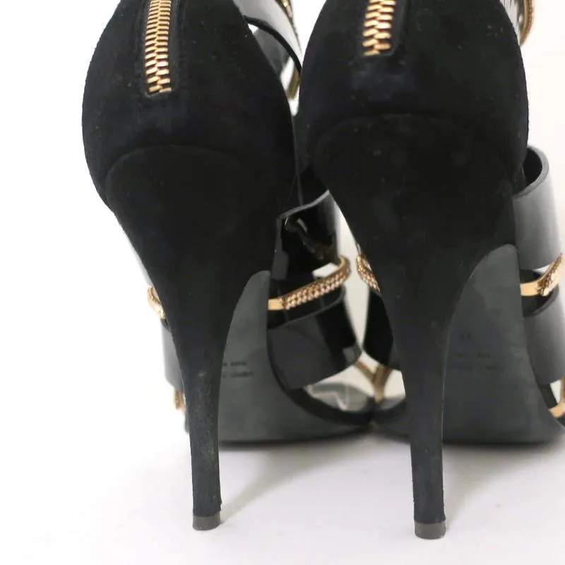 Botte Sandale Giuseppe Zanotti x Balmain à Cristaux Noir Vernis & Suède Taille 39