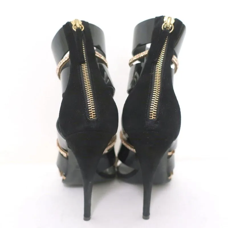 Botte Sandale Giuseppe Zanotti x Balmain à Cristaux Noir Vernis & Suède Taille 39