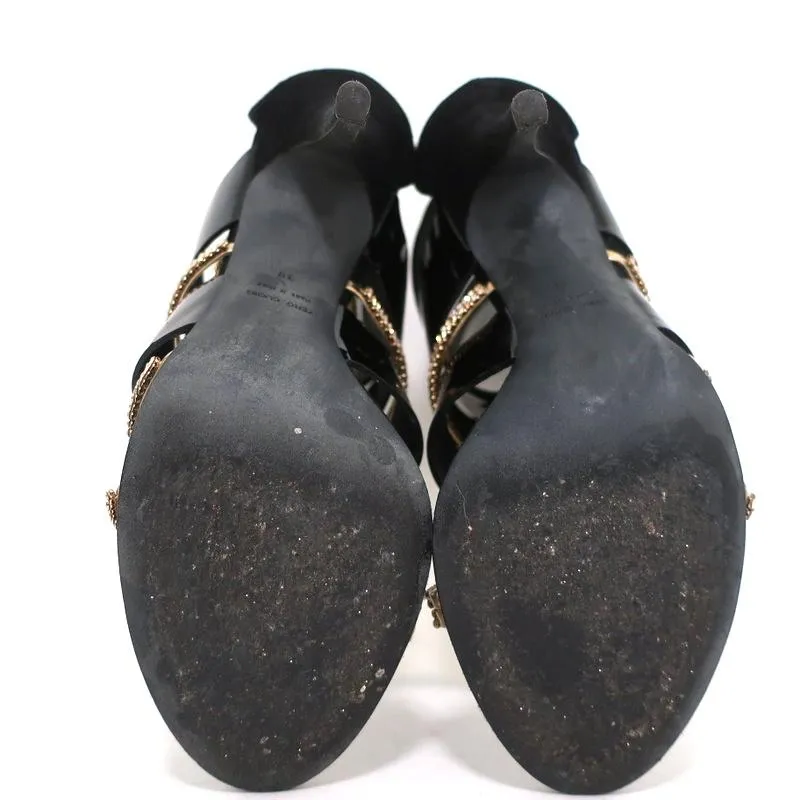 Botte Sandale Giuseppe Zanotti x Balmain à Cristaux Noir Vernis & Suède Taille 39