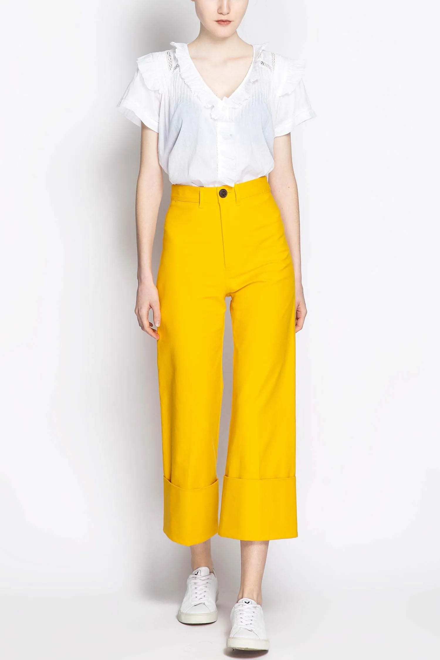 Pantalon large à taille haute avec revers