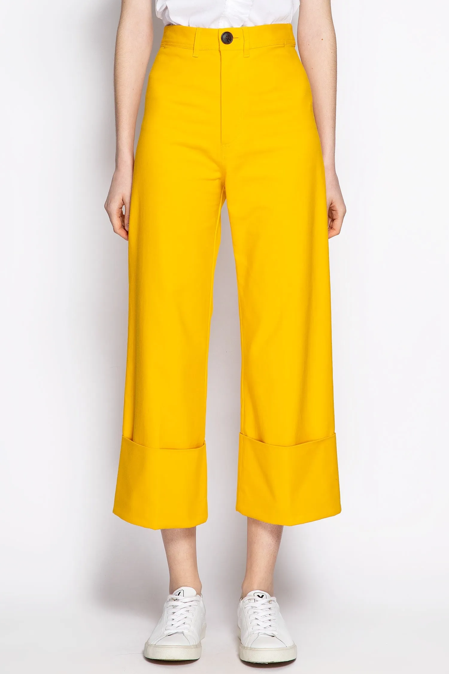 Pantalon large à taille haute avec revers