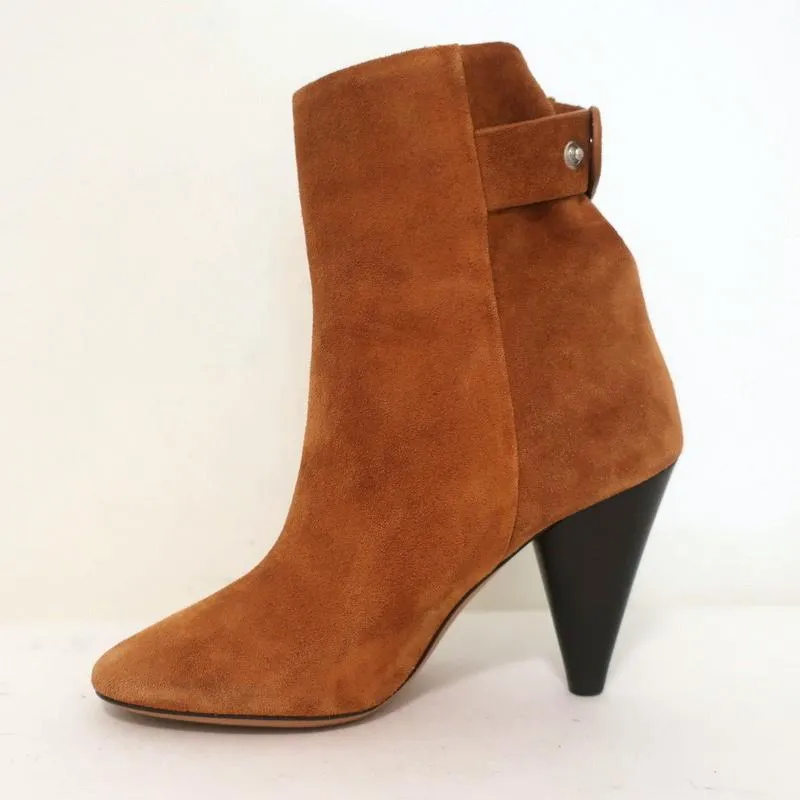 Bottes Isabel Marant cheville Lystal en daim cognac Taille 37 Talon haut NEUF